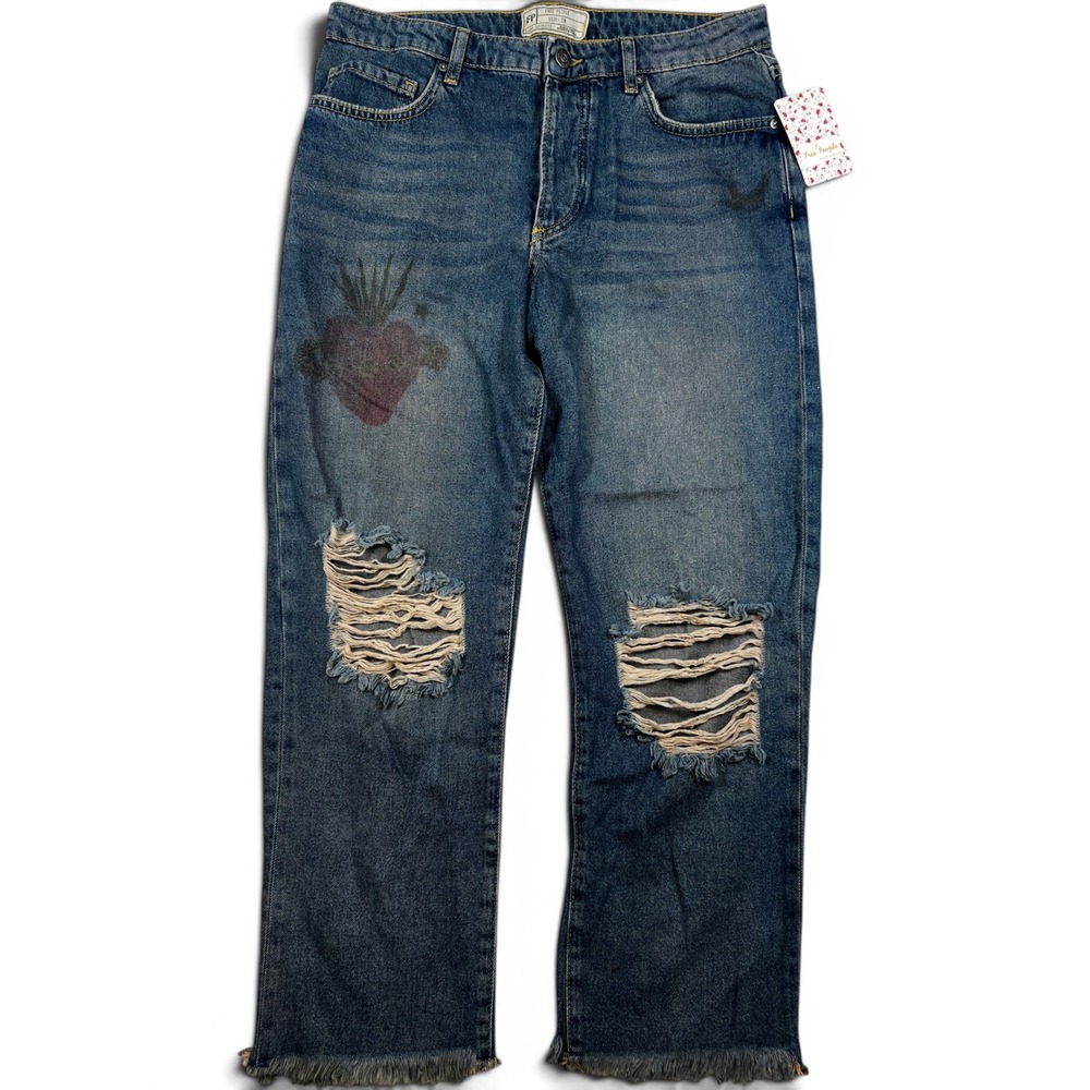 NWT Free People Tattooed Ripped Boyfriend Jeans Size 28 MSRP $128